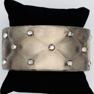 Signed Alexis Bittar Quilted Lucite Cuff‎ Bracelet Studded Clamper Bangle